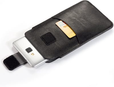 Peachy Lychee Lederen Textuur Medium Size Telefoon Pouch Insteekhoesje Riem Beltclip Cardslot Smartphone Etui - Zwart