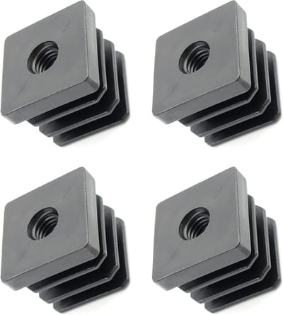 Vierkante buisdoppen - Afstelpluggen vloer - Meubels stabiliseren - Met kunststof schroefdraad - 25 x 25 mm 4 stuks - Zwart