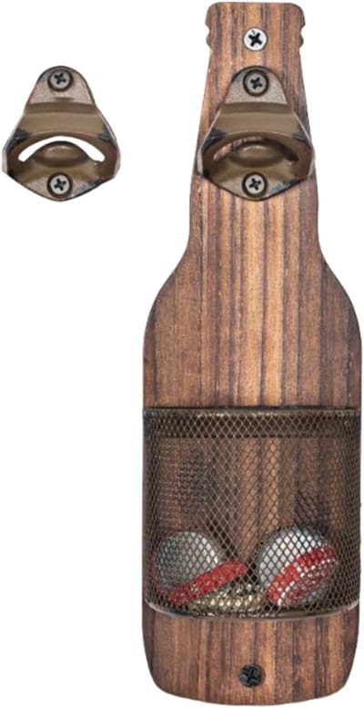 Houten Wandgemonteerde Flessenopener voor Bier, Ideaal voor Thuisbar, Perfect Cadeau voor Bierliefhebbers en Mannen, Functionele Keukenaccessoires