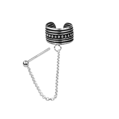 Zilveren ear cuff - rijk bewerkt met ketting - hypoallergeen