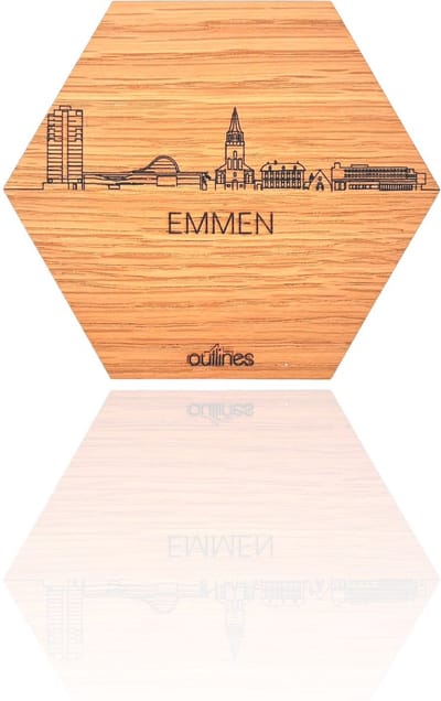 5x Onderzetters Skyline van Emmen - 10x9cm - Notenhout