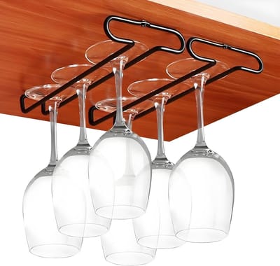Wijnglashouder onder kast – 2 stuks 10 inch glazenrek, hangende wijnglas organizer voor keuken en bar, zwart, ruimtebesparende opbergrek voor wijnglazen