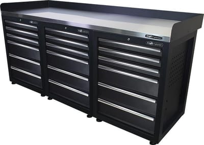 Kraftmeister werkbank 200 cm - Werktafel met 18 lades en RVS werkblad - Zwart