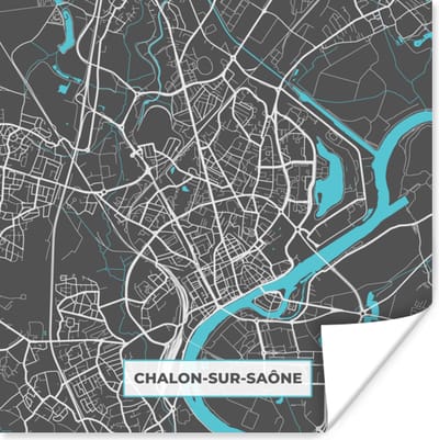 Poster Chalon-sur-Saône - Frankrijk - Kaart - Plattegrond - Stadskaart - 100x100 cm XXL