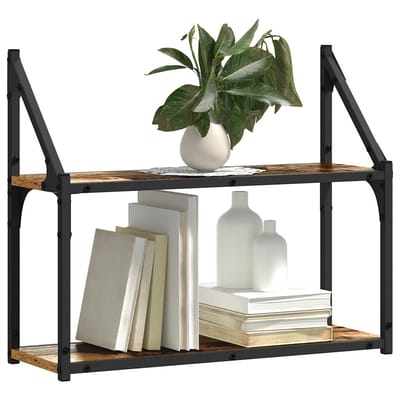 vidaXL - Wandplank - Muurmontage - Oud - hout - 60 - x - 21 - x - 51 - cm - Bewerkt - hout
