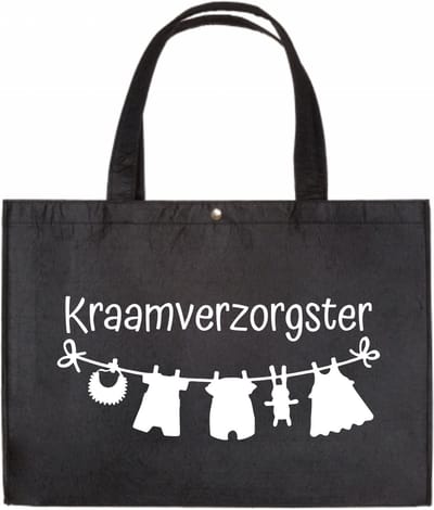 Vilten Tas Voor Kraamverzorgster - Zwarte Vilten Tas A3 - Cadeautje Voor Kraamverzorgster - Bedankje Kraamverzorgster - Shopper Van Vilt - Zwarte Vilten Tas Met Hengsels A3 Formaat