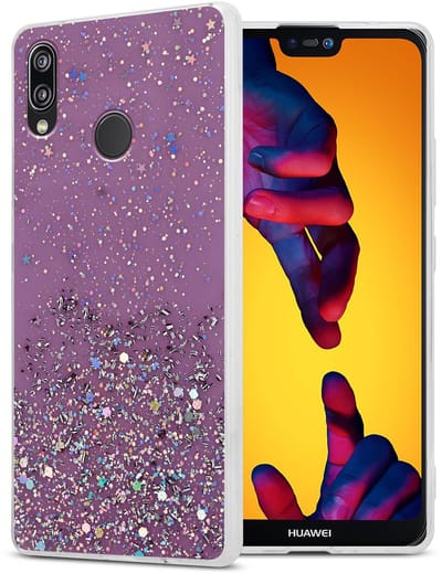 Cadorabo Hoesje geschikt voor Huawei P20 LITE 2018 / NOVA 3E in Paars met Glitter - Beschermhoes van flexibel TPU silicone met fonkelende glitters Case Cover Etui
