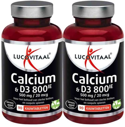 Lucovitaal Calcium 500mg + D3 20 mcg Kauwtabletten - 2 x 90 kauwtabletten - Voordeelverpakking