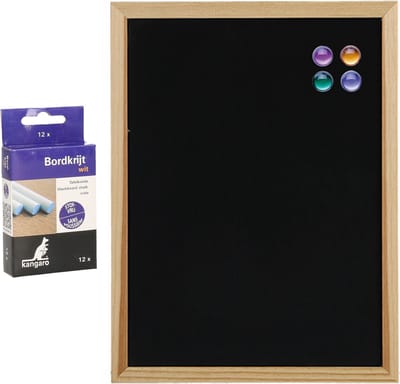 Krijtbord/schoolbord met magneten en 12x krijtjes - 30 x 40 cm