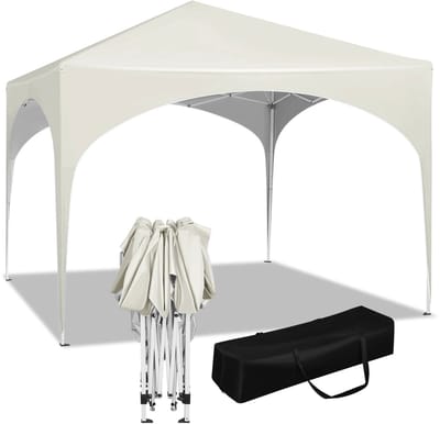 Partytent - 3x3 Meter - Waterdicht Paviljoen en Feesttent voor tuin, camping, evenement, camping, terras - in 3 hoogtes verstelbaar - Ondoordringbaar en bescherming tegen de zon en regen - Kunststof - Wit