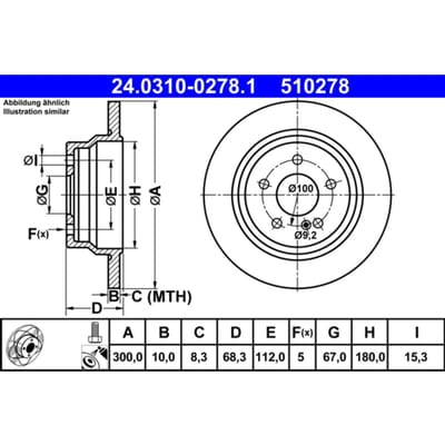 Remschijf ATE PowerDisc 24.0310-0278.1, 1 Stuk