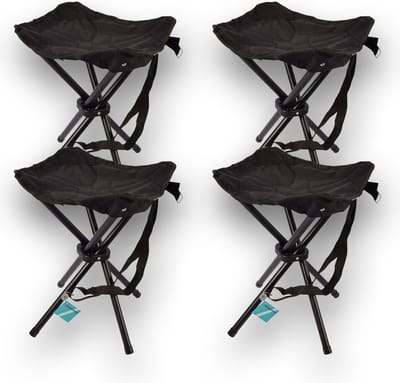 Discountershop Set van 4 Opvouwbare Vouwkrukjes met Tas - Zwart - 56cm x 33cm x 42cm - Staal & Polyester - Draagbaar - Ideaal voor Kamperen, Vissen en Meer