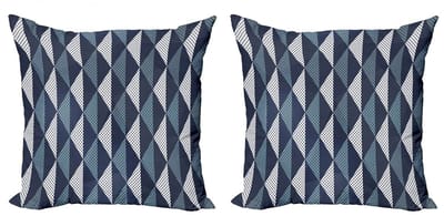 ABAKUHAUS Geometrische Kussenhoes – 2x45 cm – Dubbelzijdig digitaal bedrukt – Blauwgrijs/Wit
