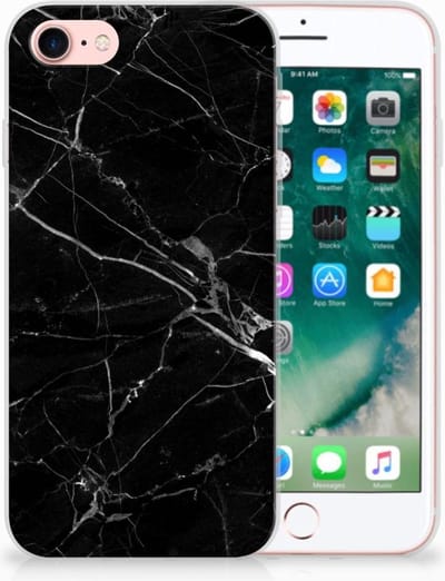 iPhone SE 2022 | SE 2020 | 8 | 7 TPU Siliconen Hoesje Marmer Zwart - Origineel Cadeau Vader
