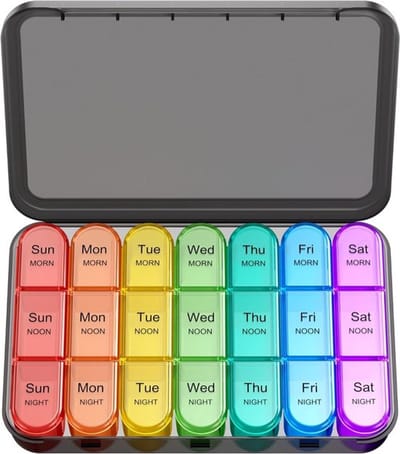 Pillendoos voor 7 dagen - 3 vakjes per dag (ochtend/middag/avond) - Ruime vakjes - BPA-vrij - Zwart