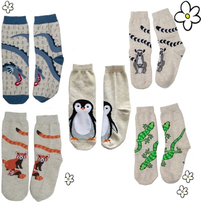 Nature Planet Set van 5 vrolijke vriendjes kindersokken (100% Oeko-tex gecertificeerd) maat 29-34