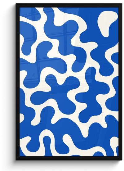 Poster in lijst - Fotolijst 60x90 cm - Posters - Vormen - Abstract - Blauw - Golven - Posterlijst zwart - Decoratie - Wanddecoratie woonkamer - Muurdecoratie slaapkamer