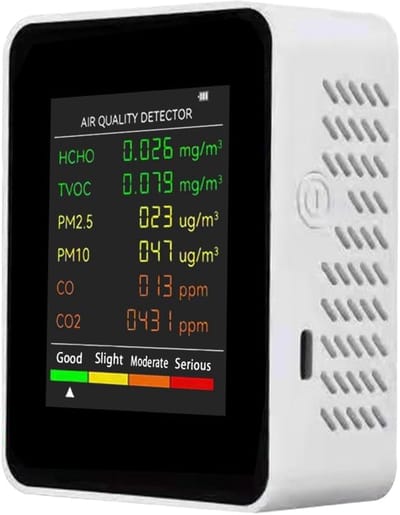 carmdering - 6 in 1 Fijnstofmeter Voor binnenshuis - Luchtkwaliteitsmeter- Alles in 1 meter - USB oplaadbaar - PM2,5/PM10, koolmonoxide/kooldioxide/formaldehyde, Koolstofmeter en meer!