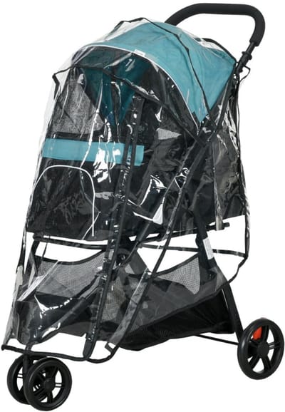 Merax Hondenbuggy - Opvouwbare Huisdierenwagen - Tot 10 kg - Met Veiligheidslijn - Regenhoes en Opbergmand - Blauw Zwart
