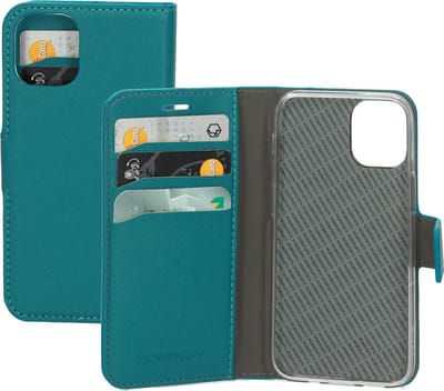 Mobiparts hoesje geschikt voor Apple iPhone 12 Mini - Saffiano Wallet/Portemonnee hoesje - Magneet Sluiting - 3 Opbergvakken - Turquoise