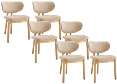 Vente-unique Set van 6 stoelen in stof en rubberhout - Beige - FALDRA