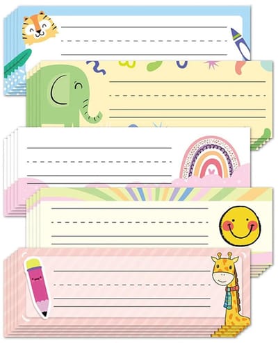 Dailygoods- Bureau-Naambordjes 25 Stuks - Herbruikbaar - Decoratieve Dieren - Naamstickers - Klaslokaal - School - Kleurrijke Grens