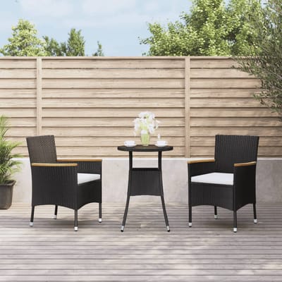 vidaXL - 3-delige - Bistroset - met - kussens - poly - rattan - zwart