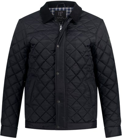 JP 1880 - Heren - Doorgestikt jack corduroy kraag rits - Zwart - Maat 3XL
