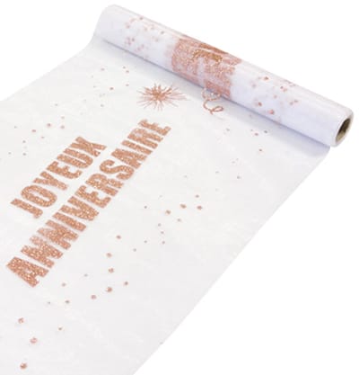 HOBI - Organza Tafelloper "Happy Birthday" Roségoud Glitter 5m