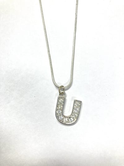 Letterketting met letter U - Nickel vrije ketting met glitter letter sieraad