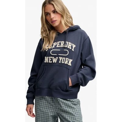 Superdry Athletic Essential Applique Cropped Hoodie Dark Blue Grootte: 34