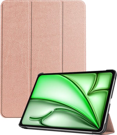 Hoesje Geschikt voor Apple iPad Air 6 (2024) - 11 inch - 6e Generatie - M2 - Dun & Stevig - Trifold Bookcase - Hard Cover - Hardcover Book Case - Tablet Hoes - Rosé goud