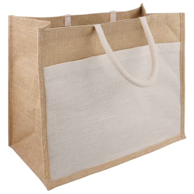 vidaXL - Jute - Handtassen - met - Pocket - 10 - Natuurlijk - en - Wit - 42 - x - 33 - x - 19 - cm