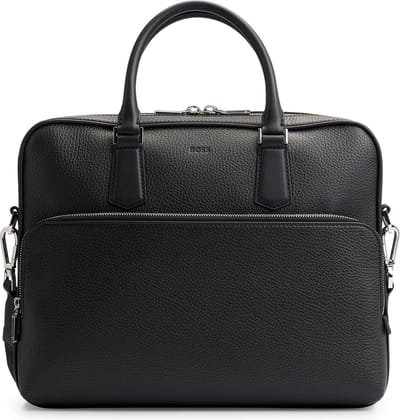 BOSS Leren Business tas Schoudertas New Crosstown Document Case Black Zwart