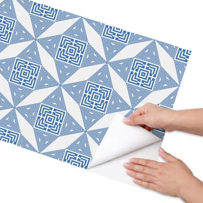 Coloray Meubel Wrap Folie - Blauw Meubelfolie - 50x100 cm - Meubel Wrap Folie Grieks mozaïek - Plakfolie Meubels - Geometrische Meubelfolie - Decoratiefolie Zelfklevend - Slaapkamer decoratie - Achtergronden en patronen