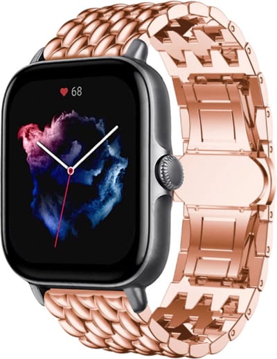 Stalen Smartwatch bandje - Geschikt voor bandje Xiaomi Amazfit Bip / Bip Lite / Bip S / Bip U / Bip U Pro / Amazfit GTS / GTS 2 / GTS 3 / GTS 4 - Mini bandje - Stalen draak band - Rosegoud