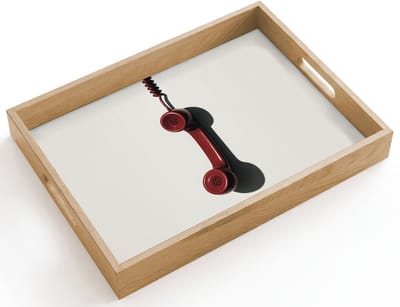 Dienblad hout 40x30 cm - Schootdienblad - Telefoon - Koord - Rood - Minimalistisch - Borrelplank rechthoek - Plateau dienbladen