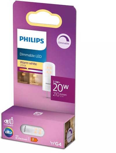 Energiezuinige Philips LED Capsule Transparant - 20 W - G4 - Dimbaar warmwit licht - Bespaar op energiekosten