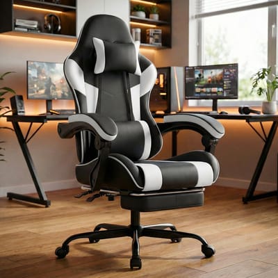 MODENUIT Gamestoel - Ergonomisch Met Verstelbare Rugleuning En Voetsteun - Voor Werk En Gamen - PVC - Zwart Wit