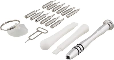 DELTACO VK-50 Smartphone reparatie gereedschap set, lichtmetalen schroevendraaier, zuignap, 17-delig, zwart