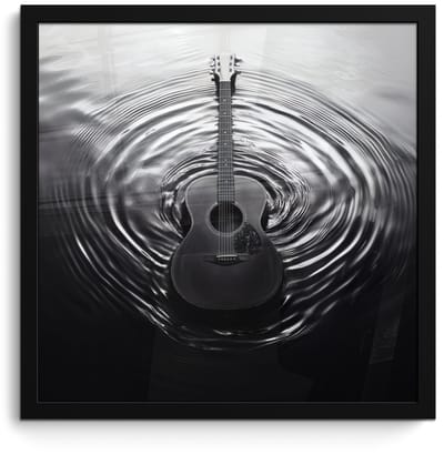 Poster in lijst - Fotolijst 40x40 cm - Posters - Gitaar - Hout - Water - Posterlijst zwart - Decoratie - Wanddecoratie woonkamer - Muurdecoratie slaapkamer