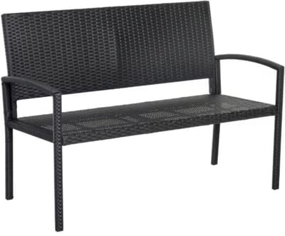 Tuin bank Fioren - Twee zits bankje - Voor Buiten & Veranda - All-Weather PU-Rieten Design met Stalen Frame - Lichtgewicht en Eenvoudige Montage - Tuinmeubilair - Zwart