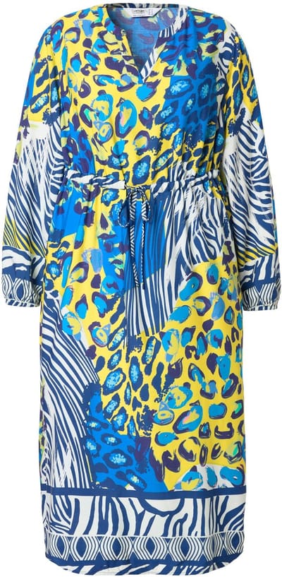 Angel of Style - Dames - Midi-jurk dierenprint lange mouwen - Citroen - Maat 44