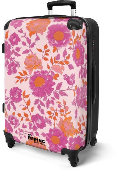 NoBoringSuitcases.com® - Koffer groot - Rolkoffer lichtgewicht - Roze met paarse bloemen - Reiskoffer met 4 wielen - Grote trolley XL - 20 kg bagage - Valiezen middelgroot - Hardcase bagagekoffer - Suitcase large