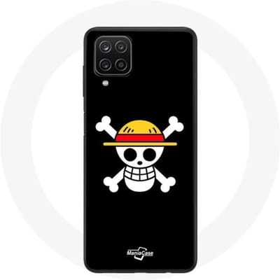 Samsung Galaxy A12 hoesje One Piece Manga Skull Zwarte Achtergrond zwart