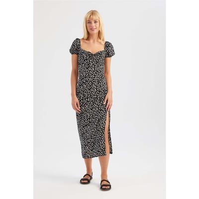 Bloemrijke Off-Shoulder Midi-Jurk met Zijsplit