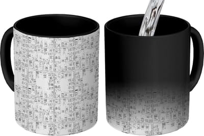 Magische Mok - Foto op Warmte Mokken - Koffiemok - Stadskaart - Patronen - Zwart Wit - Magic Mok - Beker - 350 ML - Theemok
