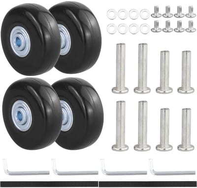 Dailygoods- Kofferwielen Vervangset 50 mm - 4 Stuks - Rubber - Stille Bagagekoffer - Reservewielen voor Trolley/Skate - Metalen Reserveonderdelen - Bagagewielen