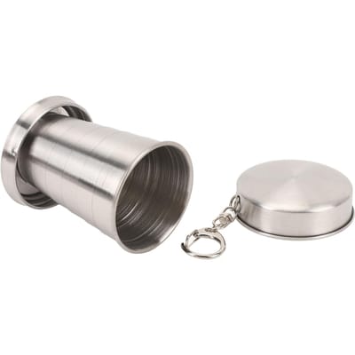 Opvouwbare beker van roestvrij staal, geschikt voor buiten, reizen, kamperen, draagbare opvouwbare beker met sleutelhanger voor 75ML white