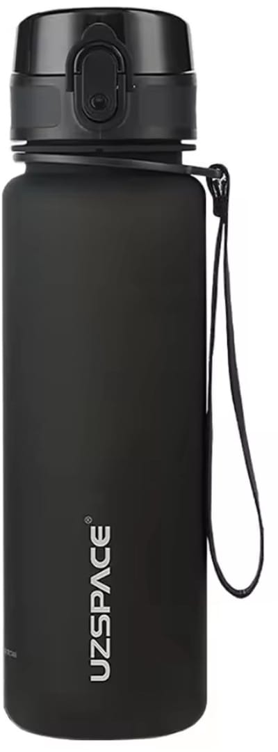 Drinkfles UZSPACE Waterfles -500 ml – BPA-Vrije Tritan Waterfles – 100% Lekvrij – Herbruikbare Sportfles met 1-Klik Deksel – Voor School, Sport & Kantoor – Zwart